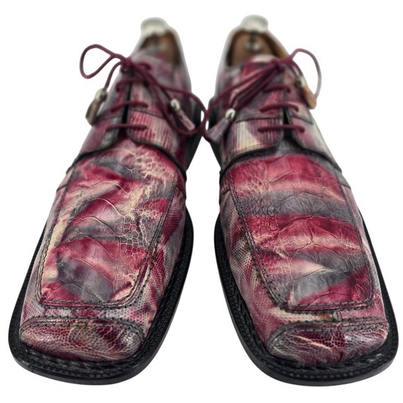 Slick Exotica by David Eden Pink Maroon Ostrich Lizard Dress Shoes Mens 12 Derby - Picture 9 of 12